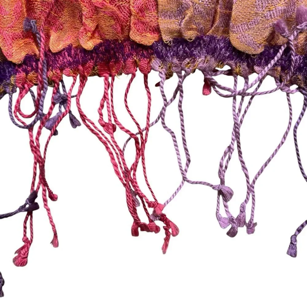 Ladies Silk and Linen Fringe End Scarf Purple, Pink‎ and Orange